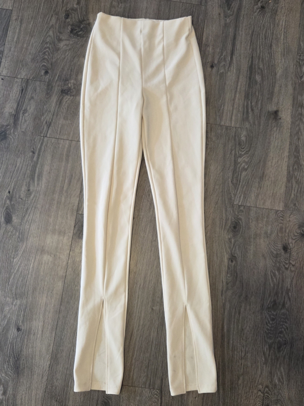 Zara Cream High-Rise Ponte Skinny Pants with Ankle Slits